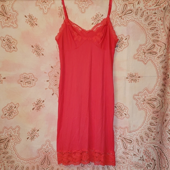 NWOT Vintage Sexy Hot Red Slip. Lace Nylon Chemise - Picture 3 of 10